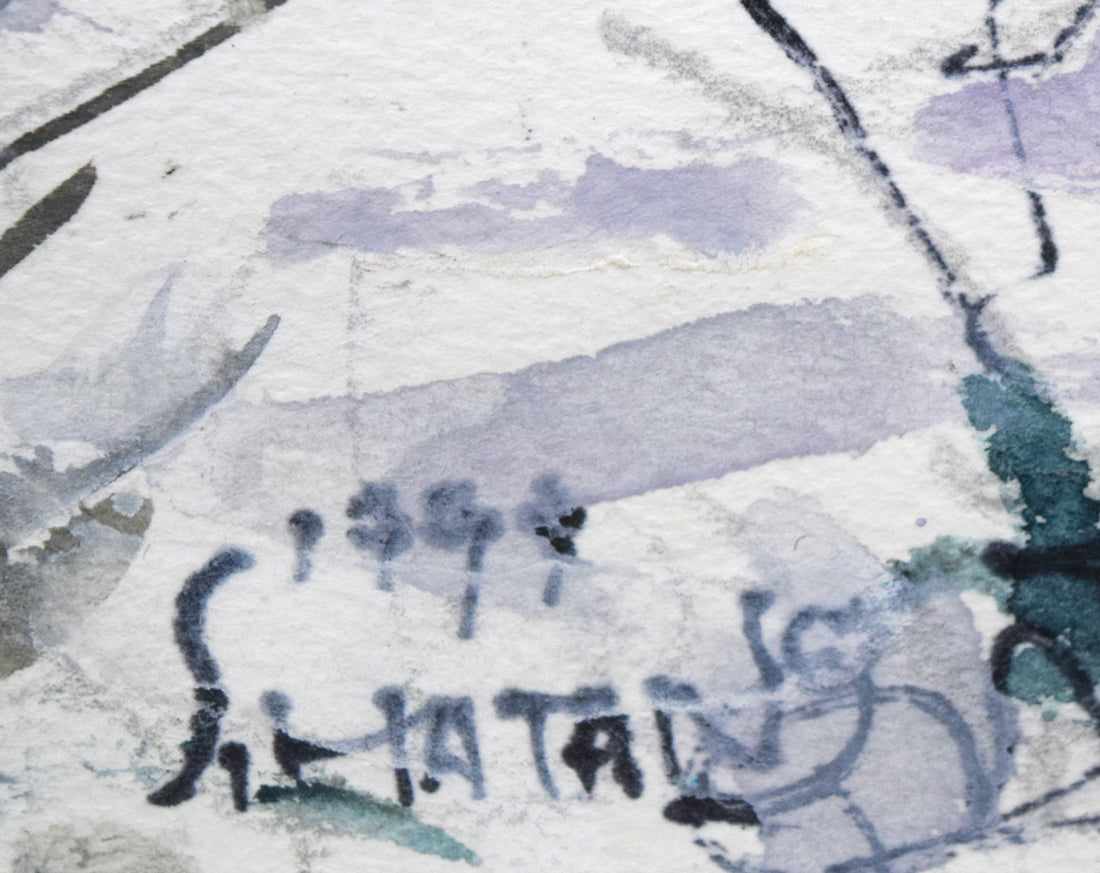 波多野清一「函館(ハリストス正教会)」水彩画・4号 年記(1999年作)、直筆サイン拡大画像