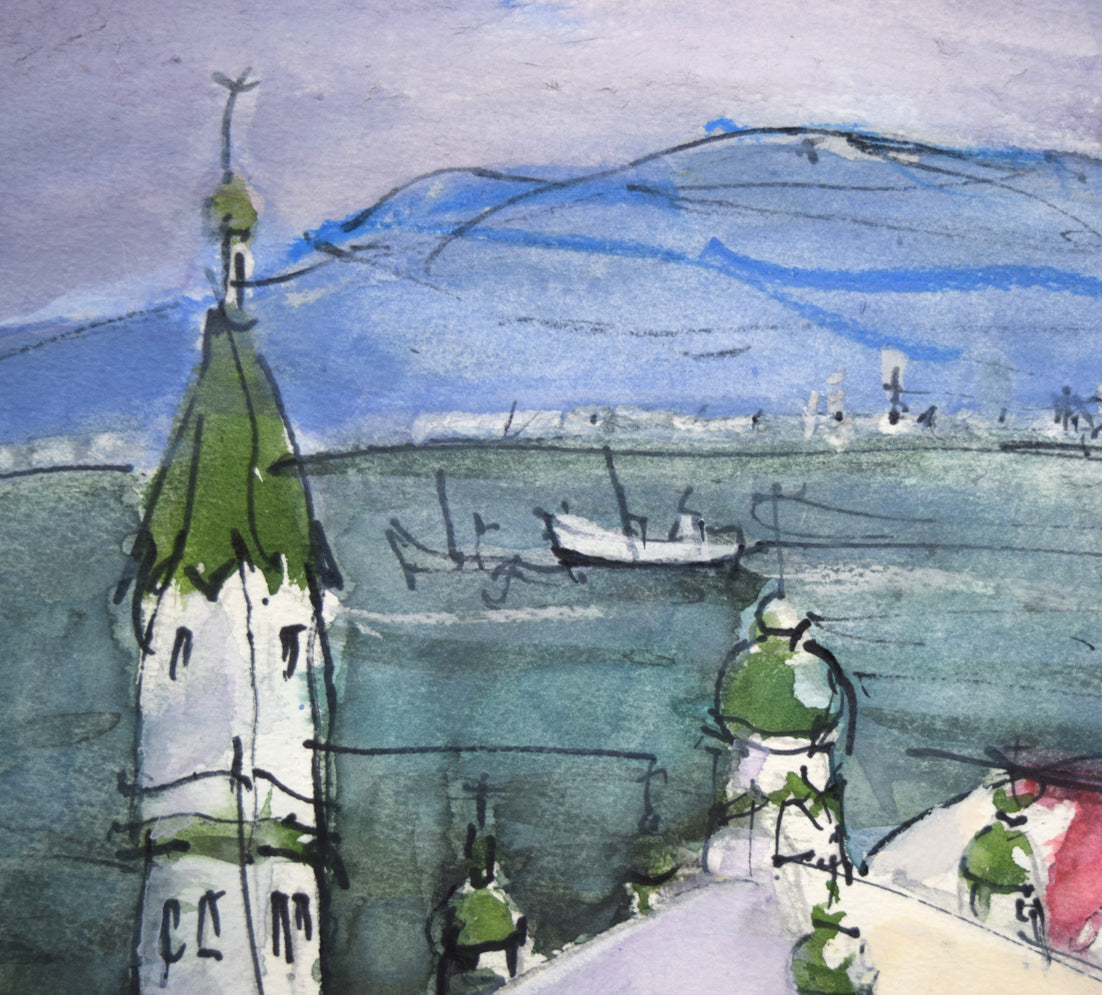 波多野清一「函館(ハリストス正教会)」水彩画・4号 拡大画像1