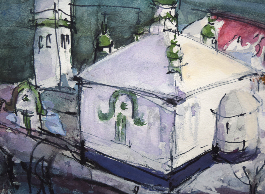 波多野清一「函館(ハリストス正教会)」水彩画・4号 拡大画像3