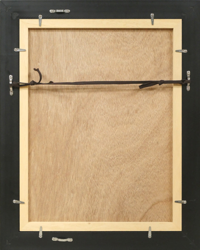 羽山雅愉「雪の夕(小樽)」パステル画 額縁裏側画像