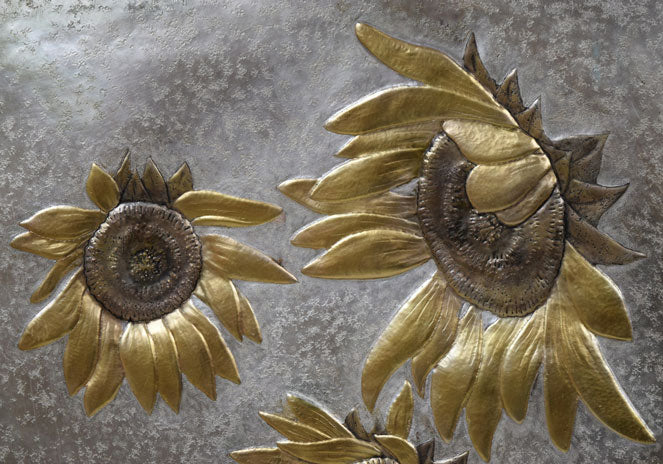 飛鷹岸男「ひまわり」金属工芸レリーフ額装 拡大画像1