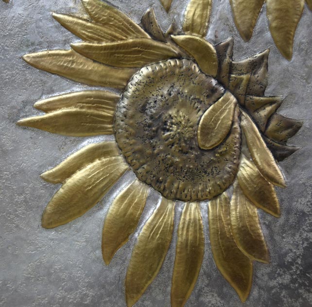 飛鷹岸男「ひまわり」金属工芸レリーフ額装 拡大画像4