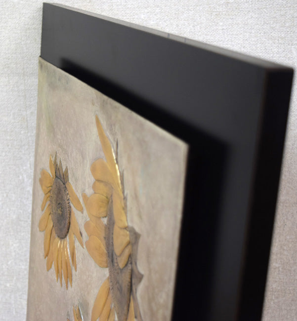飛鷹岸男「ひまわり」金属工芸レリーフ額装 拡大画像5