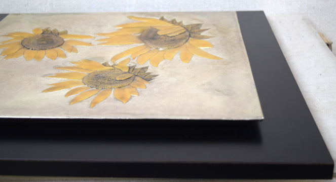 飛鷹岸男「ひまわり」金属工芸レリーフ額装 拡大画像6