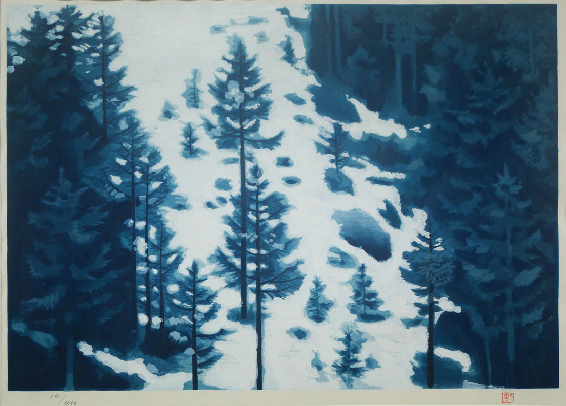 東山魁夷「雪の後」木版画 作品全体拡大画像