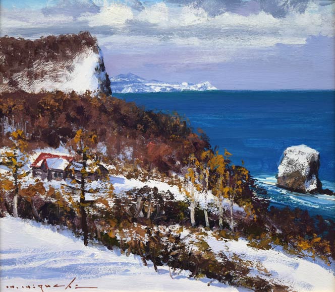 樋口洋「石狩の冬」油絵・色紙 作品全体拡大画像