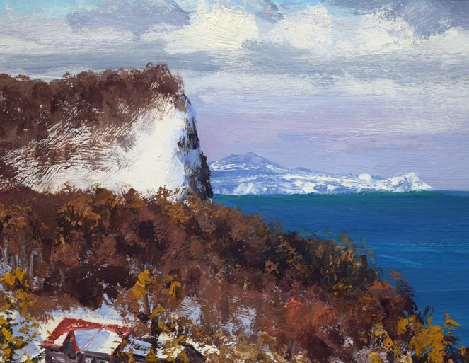 樋口洋「石狩の冬」油絵・色紙 拡大画像1