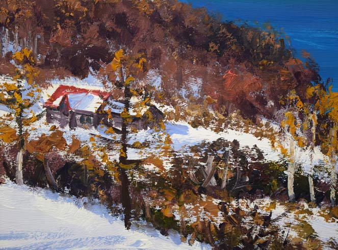 樋口洋「石狩の冬」油絵・色紙 拡大画像2