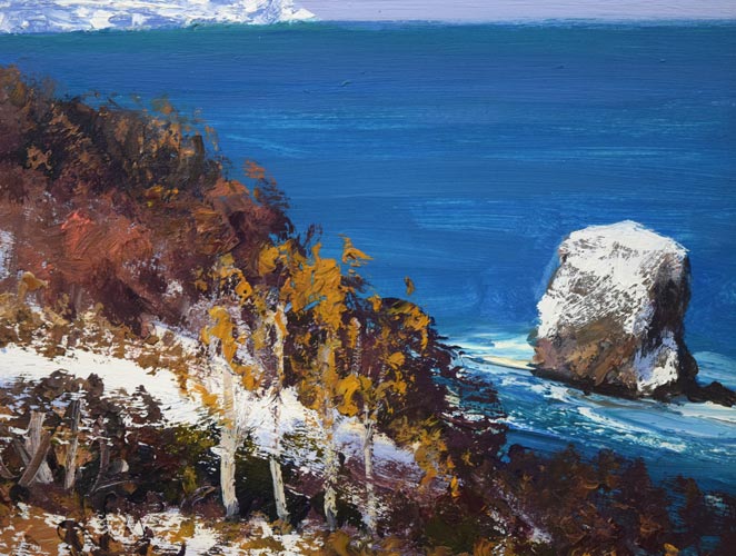 樋口洋「石狩の冬」油絵・色紙 拡大画像3