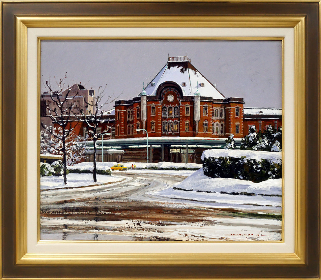 樋口洋「雪の東京駅」油絵・F8号