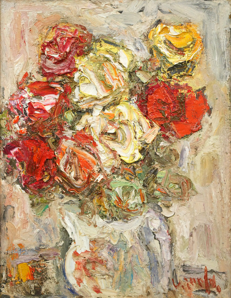 平沢喜之助「薔薇」油絵・F6号 作品全体拡大画像