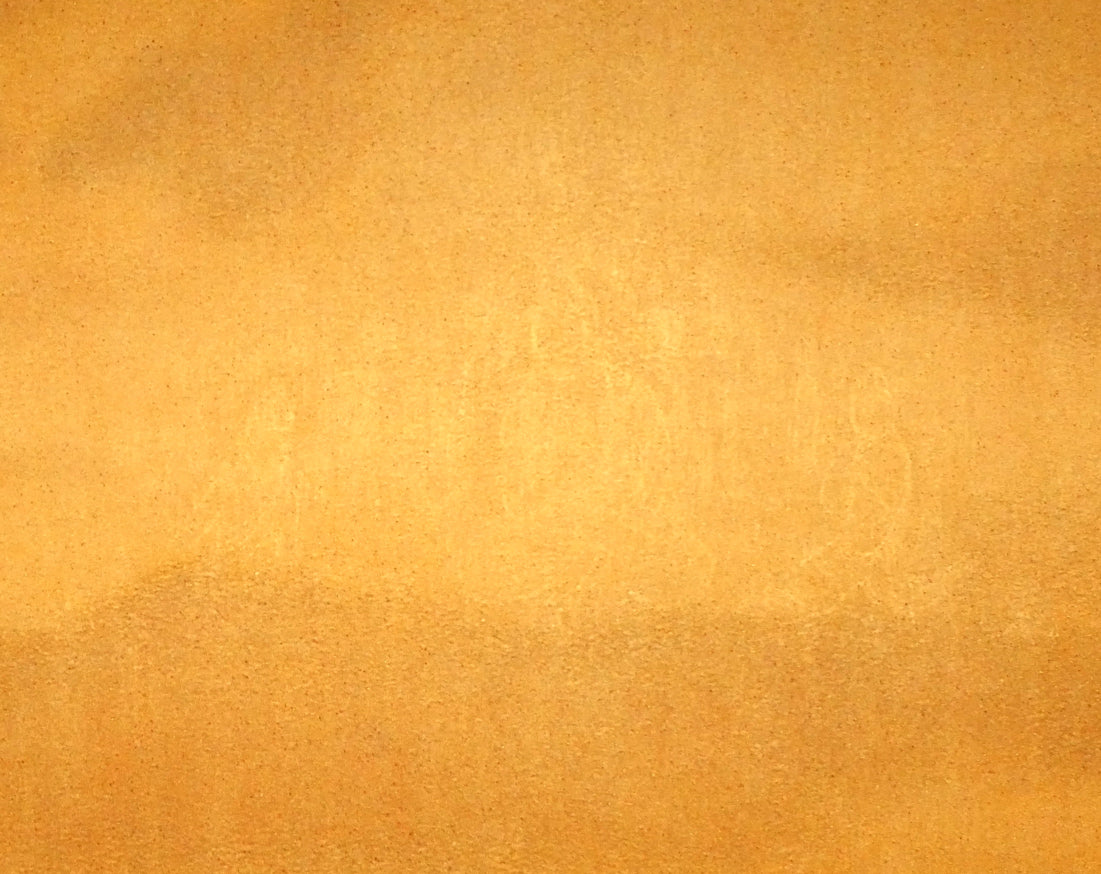 平山郁夫「流沙浄土変」美術複製日本画・10号 拡大画像2(オレンジの空にうっすらと浮かび上がる三尊仏)