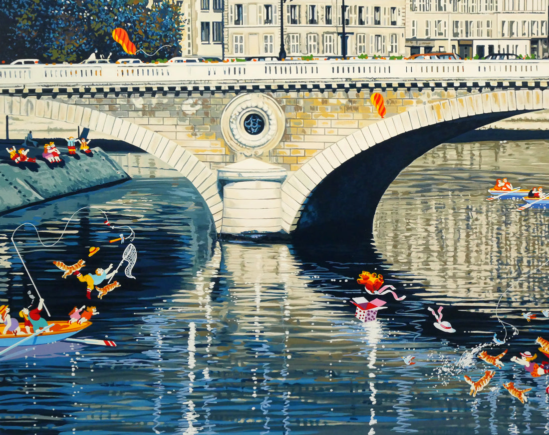 山形博導(ヒロヤマガタ)「キャッツ オン セーヌ(リマーク版)」シルクスクリーン版画 拡大画像3