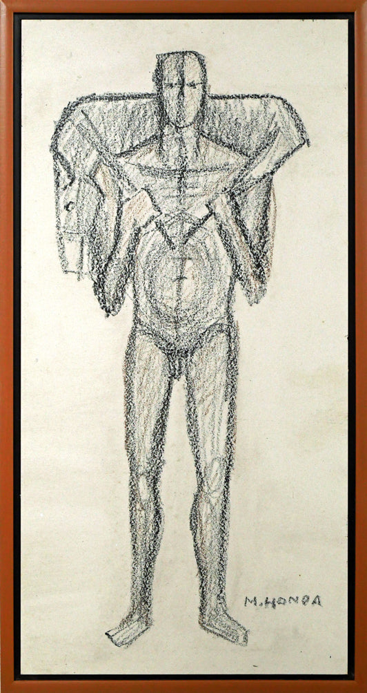 本田明二「けものを背負う男」陶板画レリーフ作品