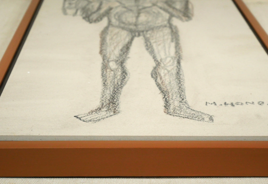 本田明二「けものを背負う男」陶板画レリーフ作品 額装画像3