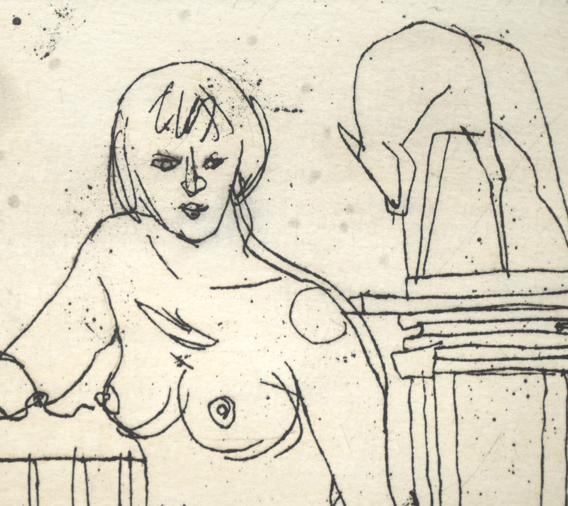 本田明二「アトリエのモデル」銅版画 拡大画像1