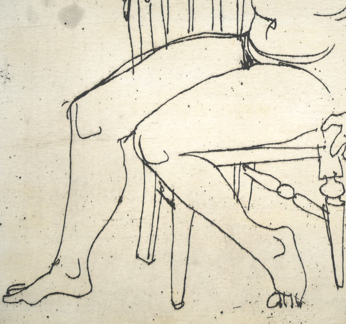 本田明二「アトリエのモデル」銅版画 拡大画像2