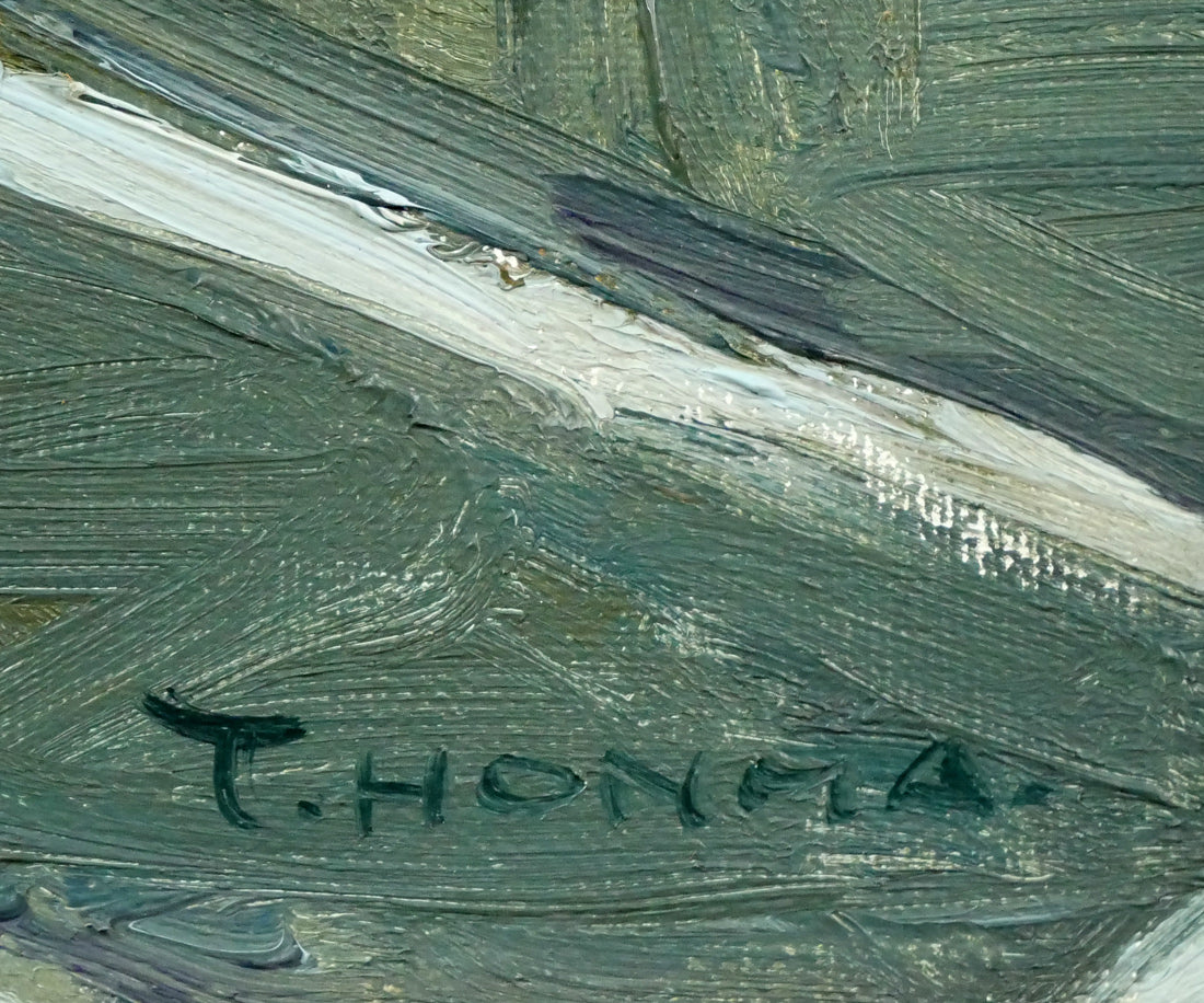 本間武男「小樽運河」油絵・F8号 サイン拡大画像