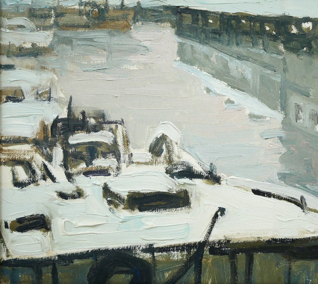 本間武男「小樽運河」油絵・F8号 拡大画像4