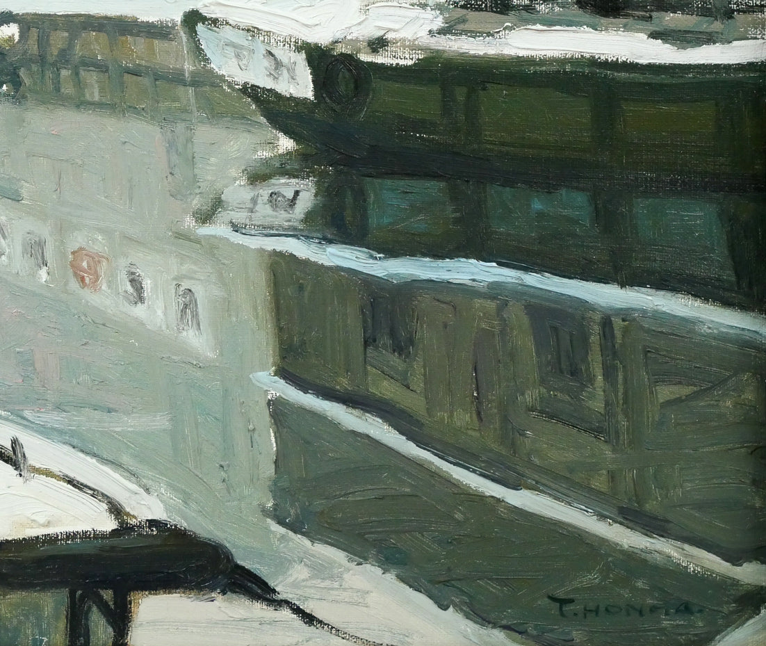 本間武男「小樽運河」油絵・F8号 拡大画像5