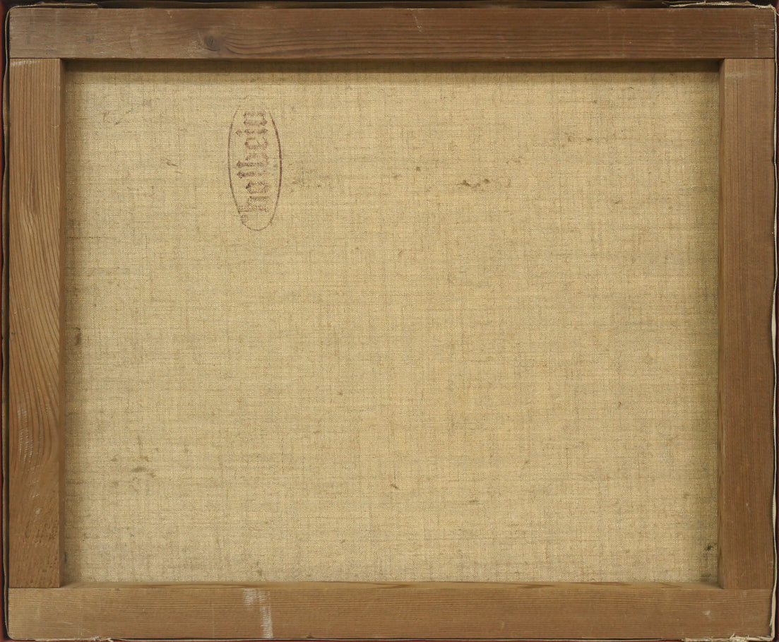 本間武男「小樽運河」油絵・F8号 キャンバス裏側画像