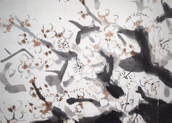 本間莞彩「梅の図」墨彩画・8号 拡大画像3
