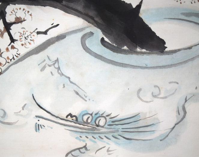 本間莞彩「梅の図」墨彩画・8号 拡大画像6