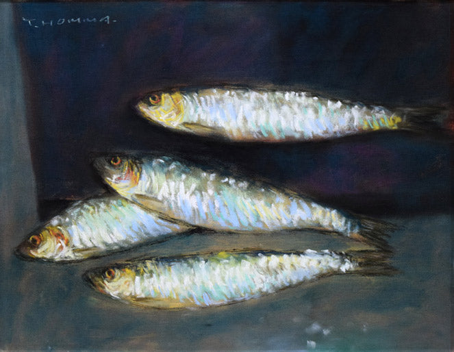 本間武男「鰊(ニシン)」パステル画・F6号 作品全体拡大画像