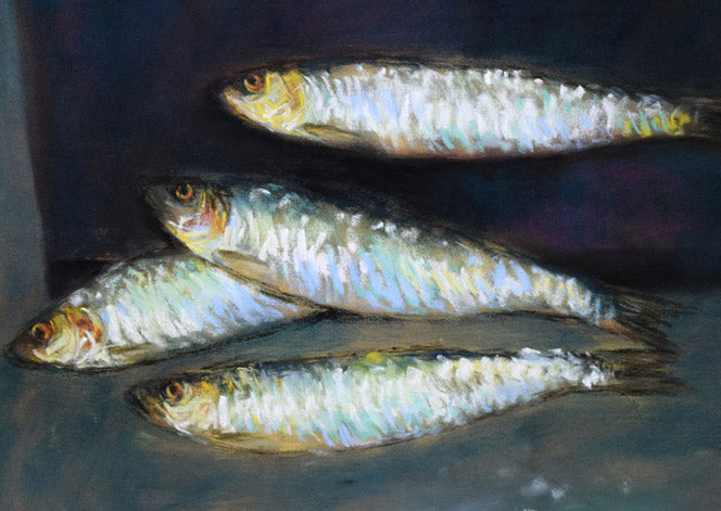 本間武男「鰊(ニシン)」パステル画・F6号 拡大画像1
