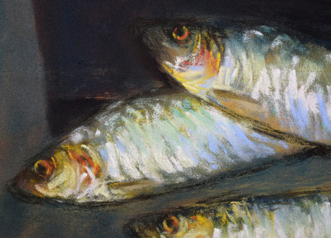 本間武男「鰊(ニシン)」パステル画・F6号 拡大画像2