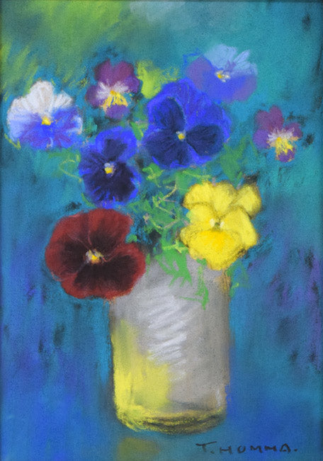 本間 武男「パンジー」パステル画・SM 作品全体拡大画像