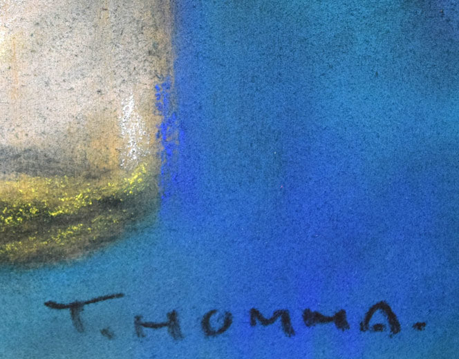 本間 武男「パンジー」パステル画・SM サイン拡大画像