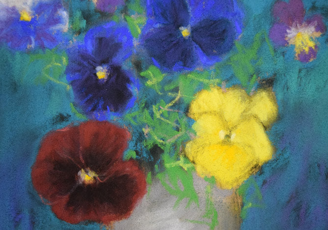 本間 武男「パンジー」パステル画・SM 拡大画像2