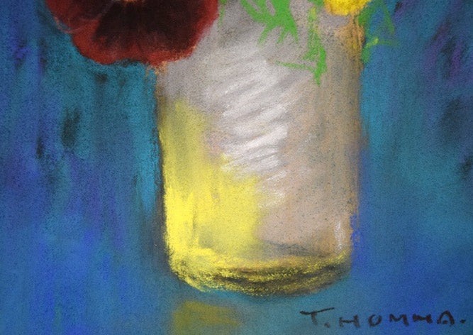 本間 武男「パンジー」パステル画・SM 拡大画像3