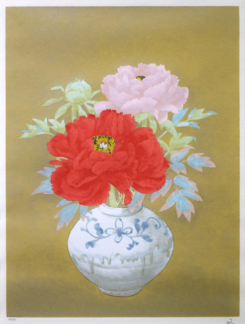 堀文子「緋牡丹」シルクスクリーン版画 作品全体拡大画像