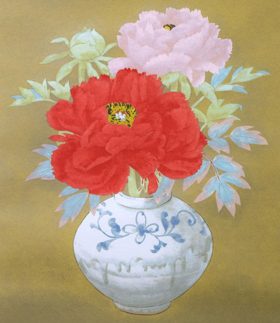 堀文子「緋牡丹」シルクスクリーン版画 拡大画像1