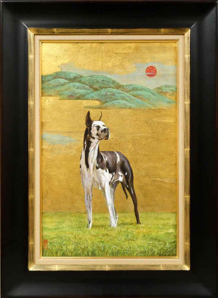 堀井聰「爽籟(グレートデーン)」油絵・板・M10号