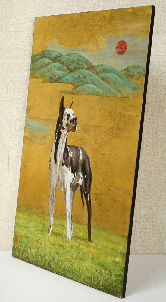 堀井聰「爽籟(グレートデーン)」油絵・板・M10号 作品本体画像