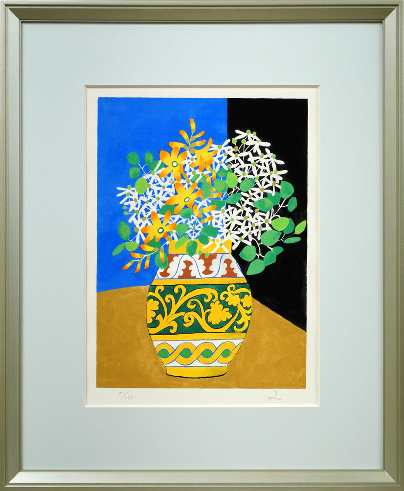 堀文子「仙人草と檜扇あやめ」セリグラフ