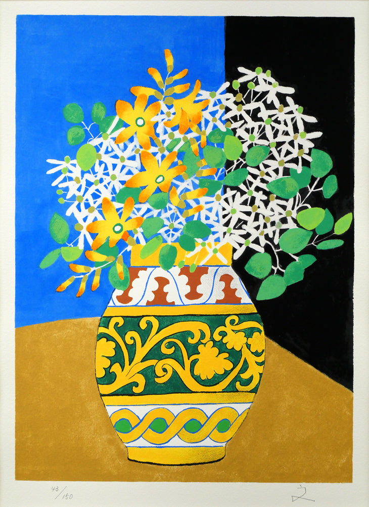 堀文子「仙人草と檜扇あやめ」セリグラフ 作品全体画像