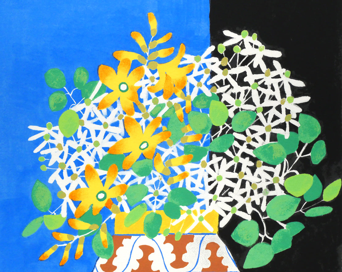 堀文子「仙人草と檜扇あやめ」セリグラフ 拡大画像1