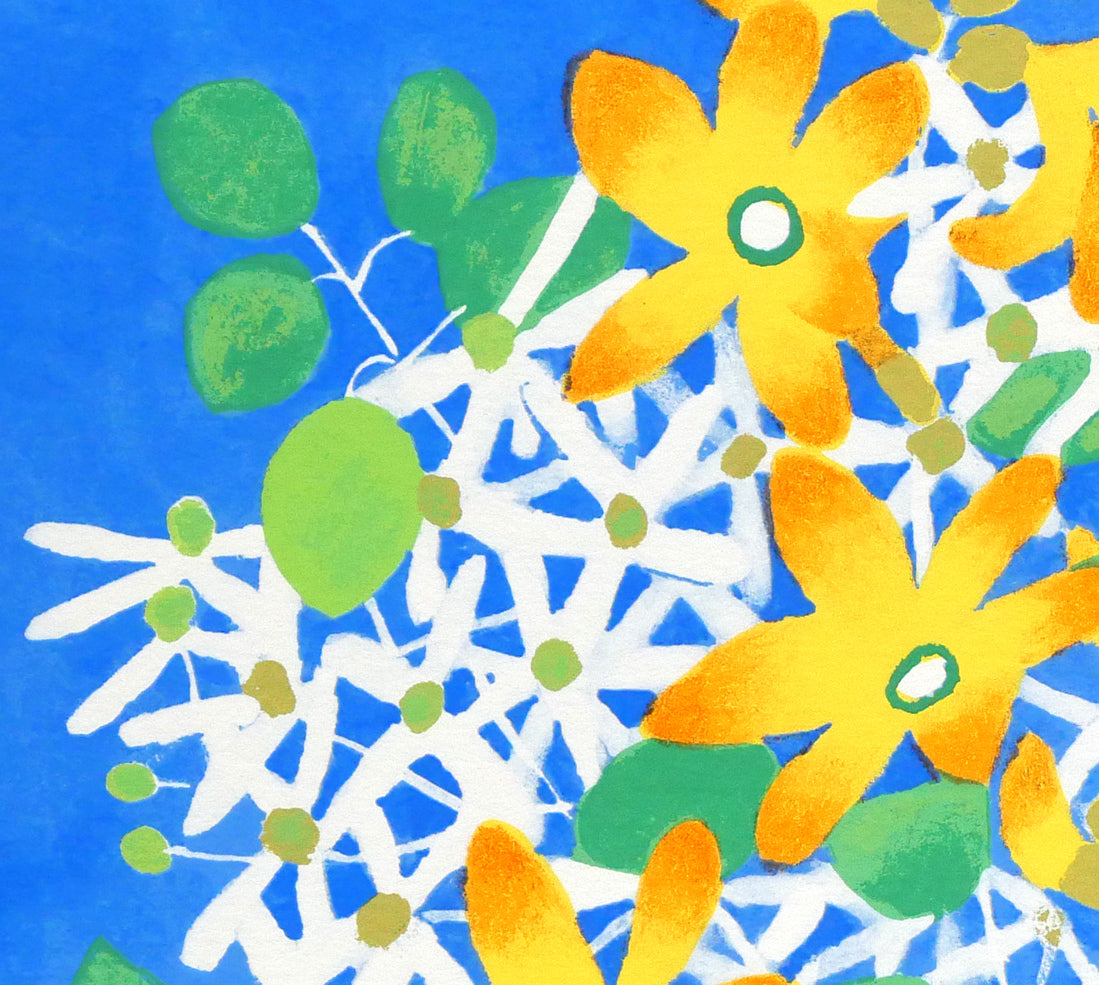 堀文子「仙人草と檜扇あやめ」セリグラフ 拡大画像2