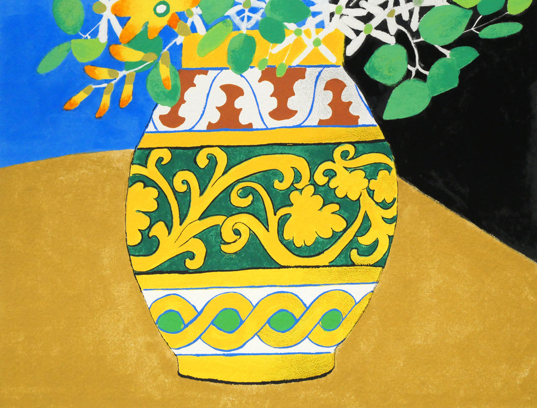 堀文子「仙人草と檜扇あやめ」セリグラフ 拡大画像3