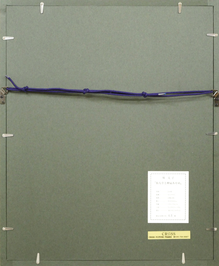 堀文子「仙人草と檜扇あやめ」セリグラフ 額縁裏側画像