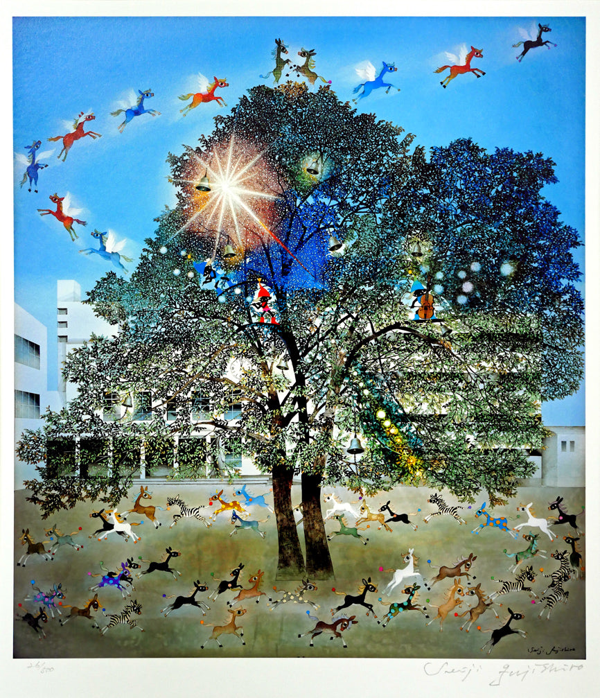 藤城清治「光陰の中の巣立つ子馬たち」レフグラフファイン版画 作品全体拡大画像