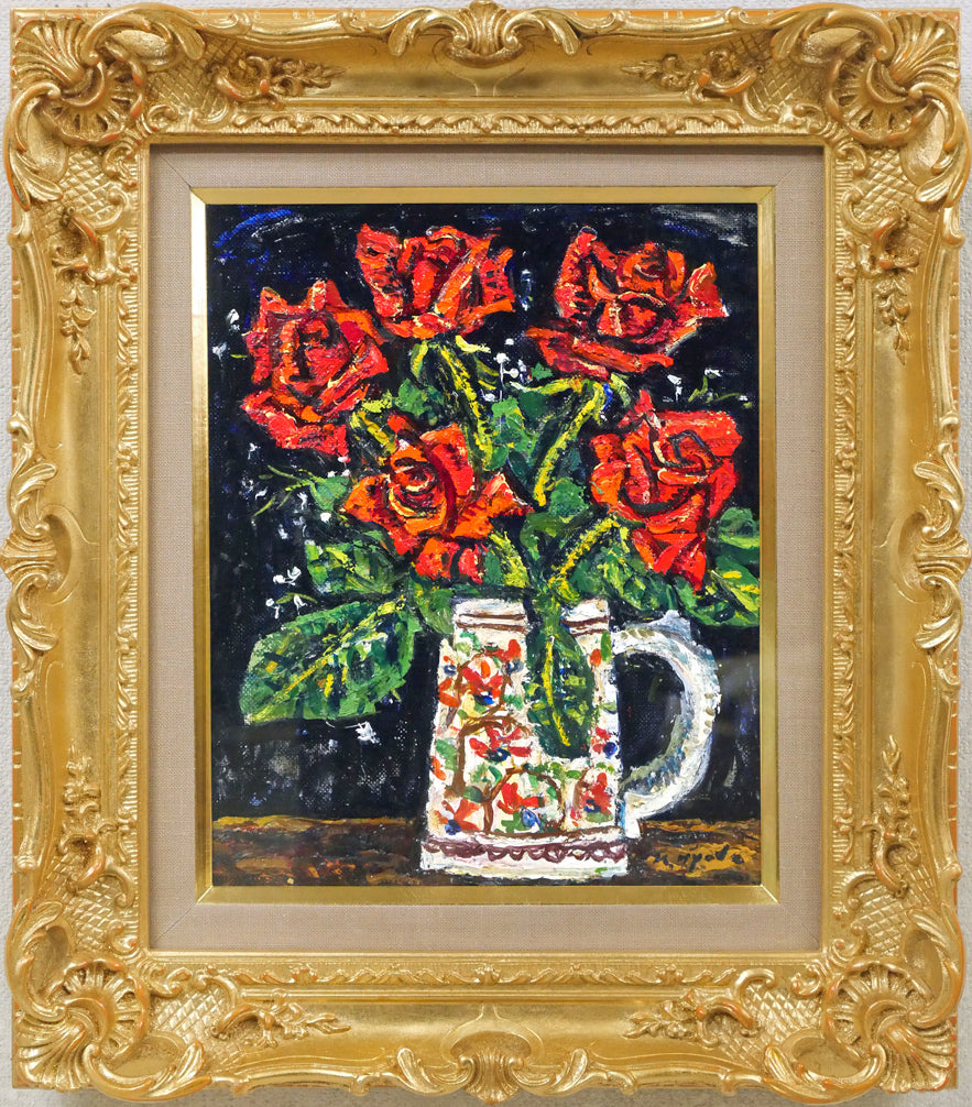 兵藤和男「紅薔薇」油絵・F3号