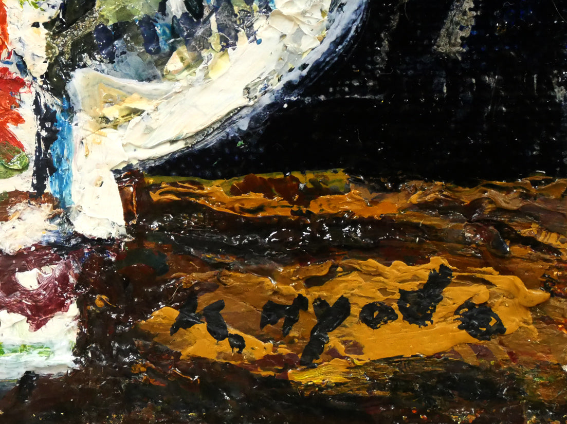 兵藤和男「紅薔薇」油絵・F3号 サイン拡大画像