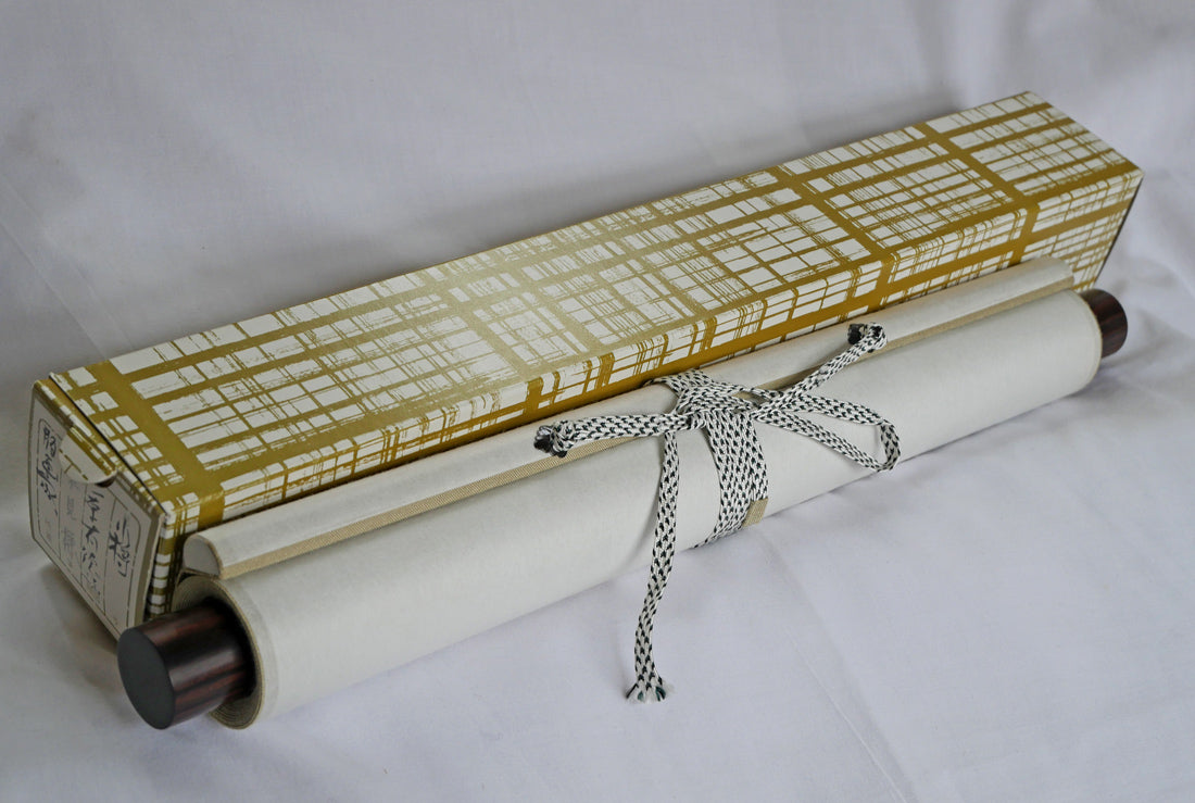 一原有徳「赤岩山(小樽)」俳句肉筆書とモノタイプ(一点物銅版画)掛軸 付属品(紙箱)