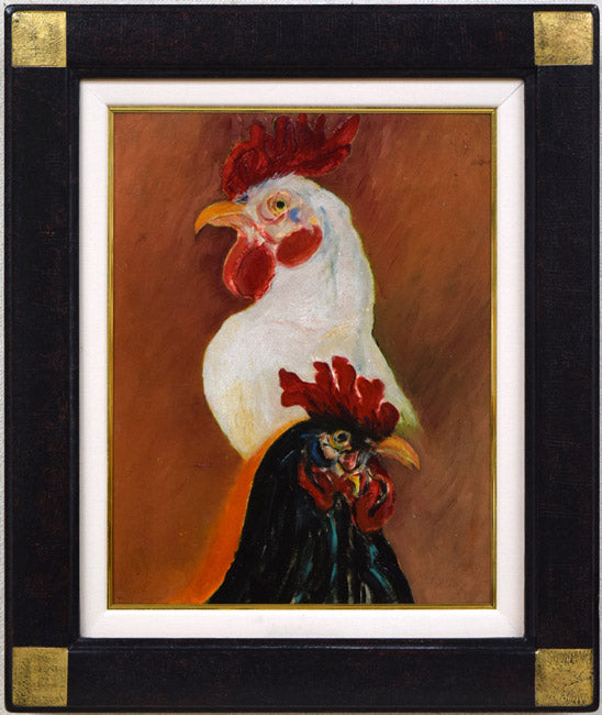 市川純彦「にわとり」油絵・F6号