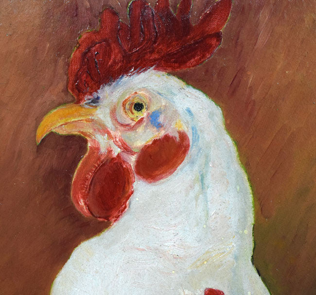 市川純彦「にわとり」油絵・F6号 拡大画像1